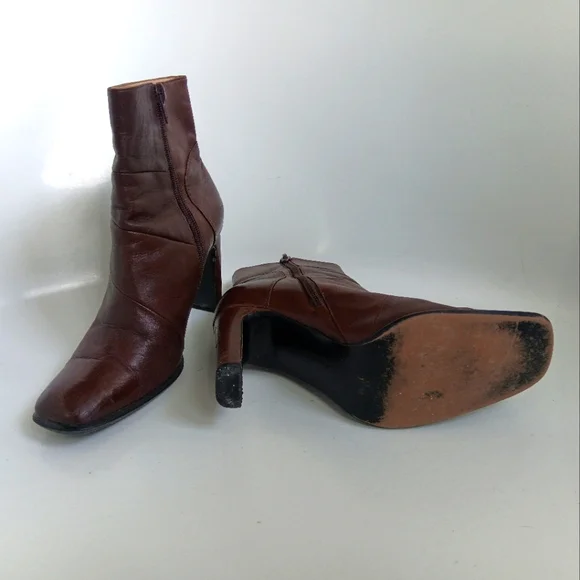 3.5" Heels Brown Real-Leather Ankle Zipper Boots - Picture 15 of 16